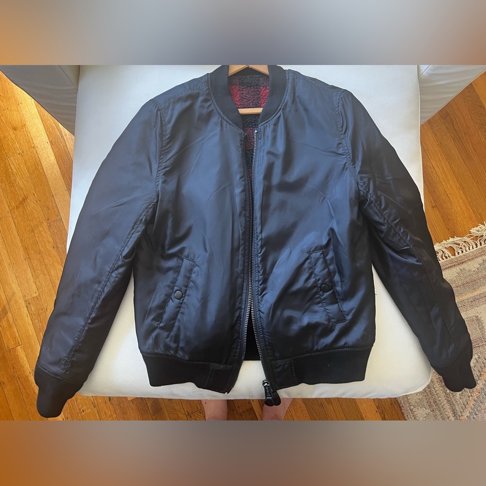 Reversible ALPHA INDUSTRIES, L-2B SHERPA FLIGHT JACKET IN BLACK/RED PLAID Size S